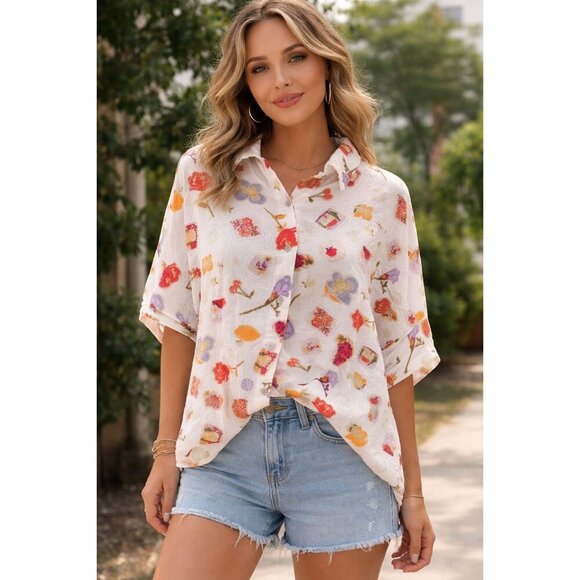 Hector & Orchard Tops - Hector & Orchard Tuscany Style Short Sleeve Collared Button Up Size L Linen City